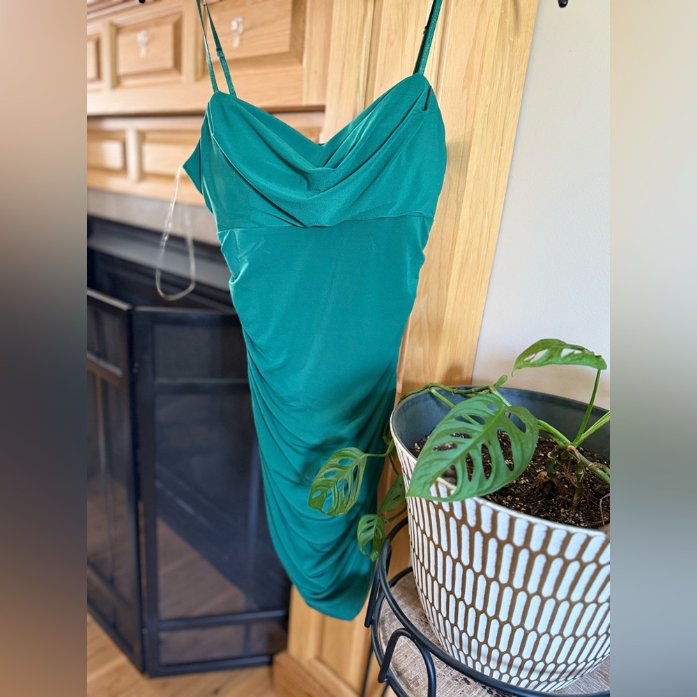 Women's Emerald Green Cowl Neck Spaghetti Strap Dress